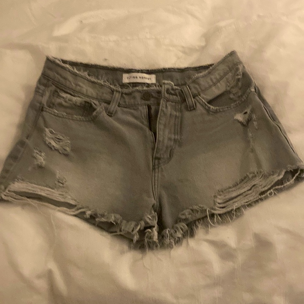 Stunning grey distressed jean shorts